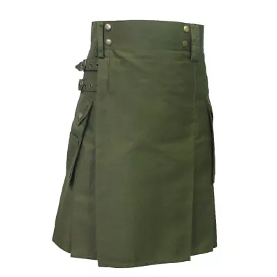 Tartanista Ladies 19  (49cm) Olive Cotton Utility Length Kilt Skirt • $31.02