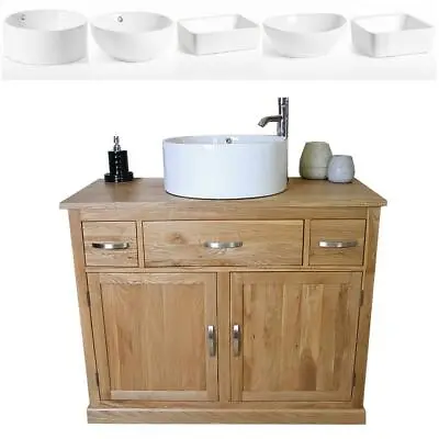 Bathroom Vanity Unit Oak Cabinet Furniture Wash Stand White Ceramic Basin 1161 A • £530.16