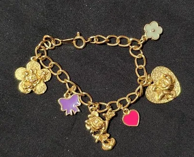 Minnie Mouse Best Friends Charm Bracelet Gold Tone Enamel Vintage Childs   • $15.97
