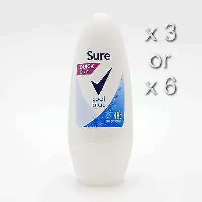 £9.49 • Buy Sure Cool Blue Roll On Anti-perspirant Deodorant 50ml 3 Or 6 Pack