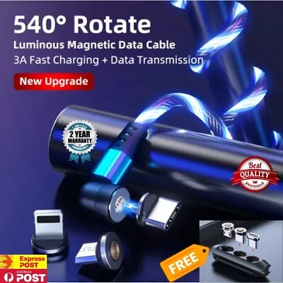 $2.99 • Buy 540° Magnetic 3A Fast Charging Data Cable LED Light For IPhone Micro USB Type-C