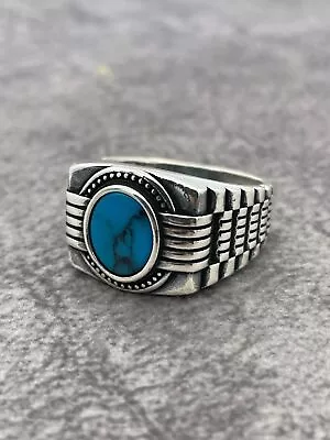 Mens Natural Turquoise Gemstone 925 Sterling Silver Ring Fashion Minimalist Ring • $50.04