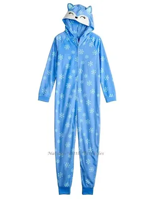 NWT Girls Fox One Piece Pajamas Union Suit Hoodie Size 4 - 18 Christmas Holiday • £22.40
