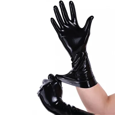 Latex Gloves Fetish Gloves Adult Dominatrix Cosplay 0.4mm Chlorined Balck Color • $9.98