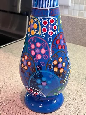 Hand Painted In Mexico Terra Cotta Vase Floral Bright Colors 13.5” Tall • $9.99