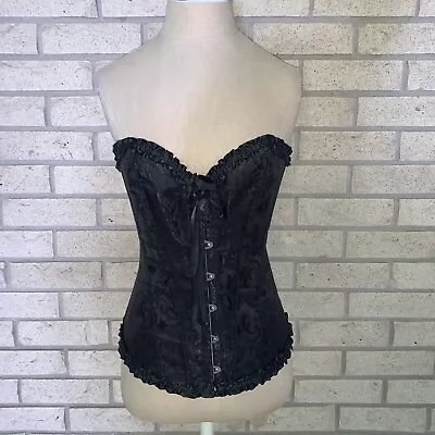 Vintage Black Floral Jacquard Light Boned Strapless Overbust Corset Size Medium • $18