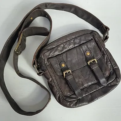 WAREHOUSE Brown Safari Style Messenger Shoulder Crossbody Bag With Studded Strap • £12.99