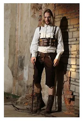 Steampunk Men's Victorian Brown Costume Shorts Pants W/ Faux Leather Straps S-2X • $31.96