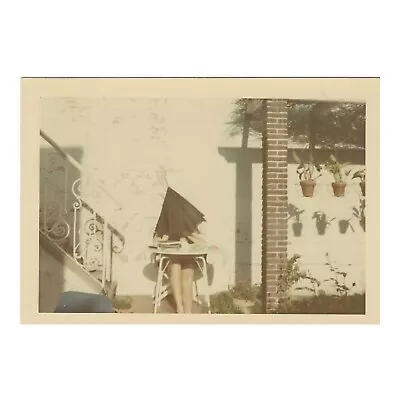 Faceless Woman Sitting Under Umbrella Hiding Head 1960s Photo Color Snapshot • $6.30