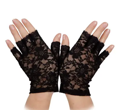 £4.99 • Buy NEW Ladies Short Black Lace Gloves Burlesque Show Girl Fancy Dress Accessories 