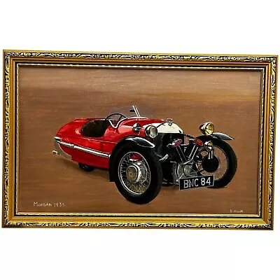 British Oil Painting Red Morgan V Twin Three Wheeler Two Seater Super Sports Car • $2547