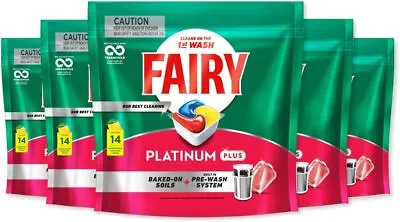 $98.49 • Buy 5 X NEW Fairy Platinum Plus All-in-One Dishwasher Tablets 14 Tabs Lemon Scent