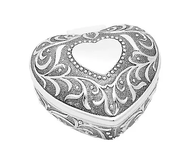 Jewellery Box Heart Casket Case Jewelry Box Ring Jewellery Silver Can • £44.16