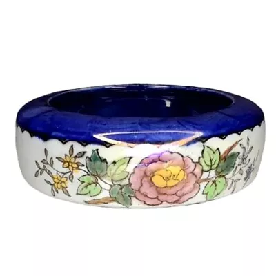 Maling Peony Rose Trinket Dish Small Bowl Blue Wave Pattern Flowers Lusterware  • £19.28