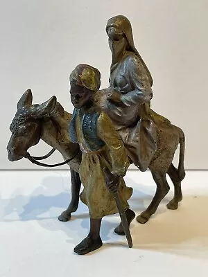 Antique Austrian Cold Painted Bronze Donkey Carrying Woman With Man Leading • £165