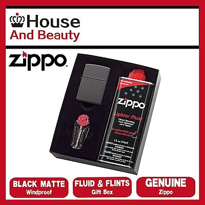 $49.95 • Buy NEW Zippo 218 Black Matte Lighter With 118ml Fluids & Flints Gift Boxed Genuine