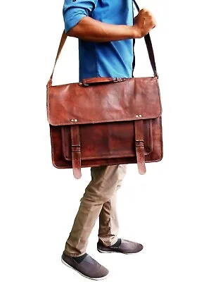 Leather Satchel Messenger Shoulder Laptop Men's Briefcase Vintage Genuine Bag • $63.91