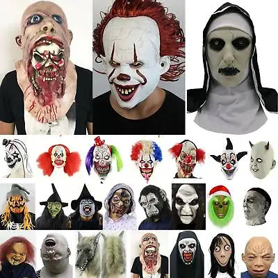 Halloween Adults Latex Bloody Mask Zombie Clown Horror Scary Costume Cosplay • £5.63