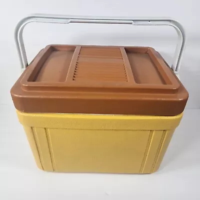Vtg Poloron Cooler Ice Chest 80s Yellow Cup Holder Can Lunch Lid Center Console • $29.95