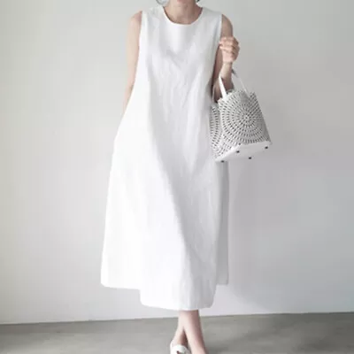 $21.48 • Buy ZANZEA Womens Linen Dress Holiday O Neck Sleeveless Office OL Dresses Plus Size