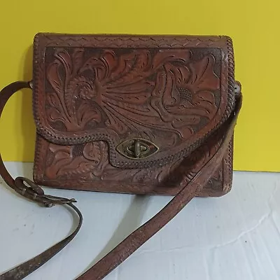 Vintage Hand Tooled Leather Handbag Boho Western Purse Floral Western Cowgirl • $25