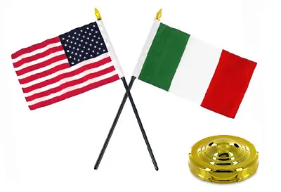 Italy Italian W/ USA American Flag 4 X6  Desk Set Table Stick Gold Base • $8.88