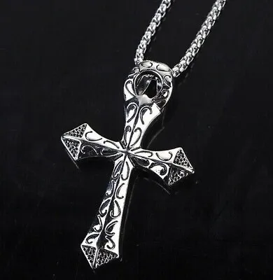 Men's Large Cross Pendant Necklace Christian Religious Jewelry Chain 24  Gift • $11.89