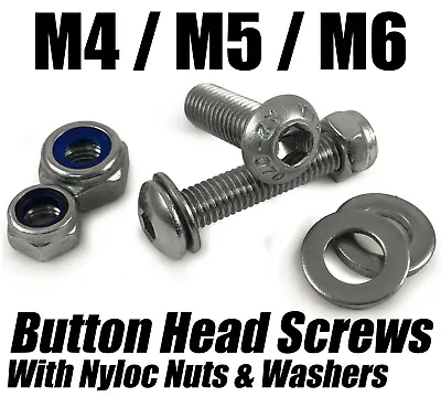 £4.08 • Buy M4 M5 M6 A2 Button Head Screws + Nyloc Nuts Washers Stainless Steel Socket Bolts