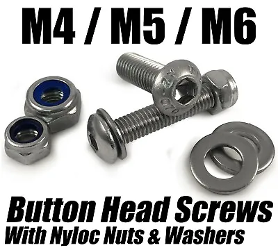 M4 M5 M6 A2 Button Head Screws + Nyloc Nuts Washers Stainless Steel Socket Bolts • £4.15