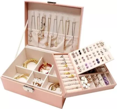 Jewelry Boxes For Women Girls PU Leather Jewelry Organizer 2 Layer Large Jewelry • $15.99