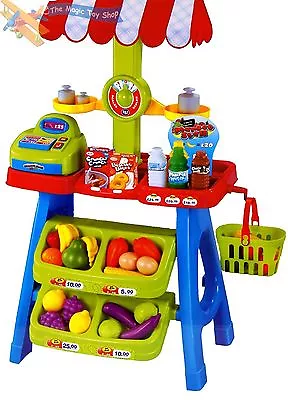 Toy Shop Market Stall Play Food With Accessories Fruit Vegetable Scales For Kids • £32.99