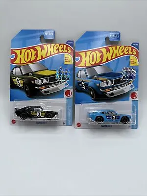 Hot Wheels Mazda RX-3 Lot Of 2 Blue & Black From 2022 Factory Set • $16.99