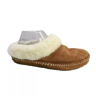 LL Bean Squam Lake Women's Brown Suede Wicked Good Shearling Lined Slippers 8 M • $30