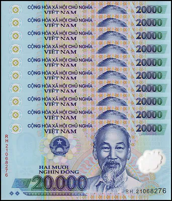 10 X Vietnam 20000 Dong Banknote 2021 P-120l UNC Polymer  USA SELLER  COA • $29.99