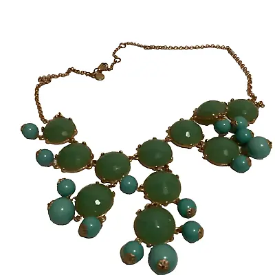 Vintage J. Crew Gold Tone Blue & Green Women's Bib Statement Chandelier Necklace • $15