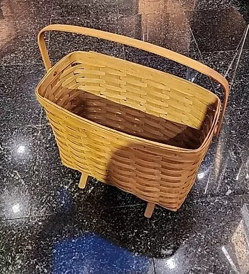 Longaberger Magazine Basket With Legs  Swing Handle Signed 1984 16.5 X 8.5 X 12 • $190