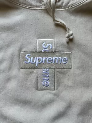Supreme Cross Box Logo Hoodie Sweatshirt Natural Beige Large Excellent Condition • $160