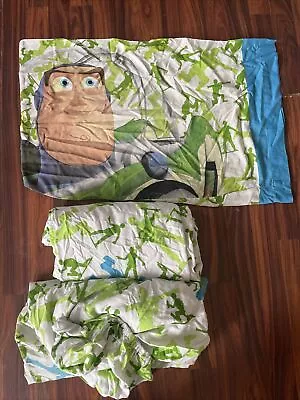 Toy Story Twin Sheet Set Disney 3 Pc Fitted Flat Pillowcase Woody Buzz Vtg 90s • $7