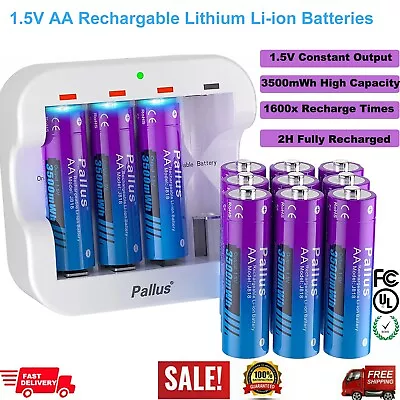 Pallus 1.5v Aa Rechargeable Lithium Batteries Li-ion Aa Battery Usb Charger • $59.84