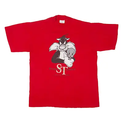 Vintage WARNER BROS Looney Tunes Sylvester & Tweety Mens T-Shirt Red 90s M • £13.99