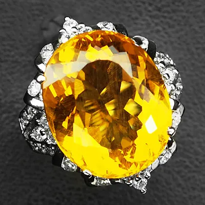  Alluring Citrine Golden Yellow 15.1Ct. 925 Sterling Silver Ring Size 6.25 Woman • $24.99
