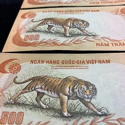 1972 Viet Nam 500 Nam Tram Dong Banknote Tiger Paper Bill Lot 3 Consecutive #’s • $9.99