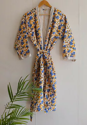 $70.39 • Buy Indian Cotton Quilted Kimono Kantha Bath Robe Night Wear Long Jacket Coat Dress