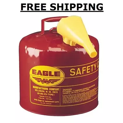 Red Galvanized Steel Type Gasoline Safety Can With Funnel 5 Gallon Capacity Gas • $82.70