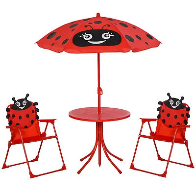 £41.99 • Buy Outsunny Kids Folding Picnic Table Chair Set Ladybug Pattern Outdoor W/ Parasol