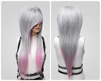 Pink Grey Wig With Bang Long Styled Unisex Anime Cosplay Drag Hairstyle Alopecia • $189.49