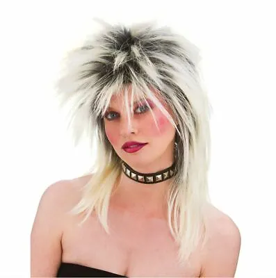 1980s Rocker Punk Wig Blonde Pink Or Black Ladies MensFancy Dress Accessory • £9.99