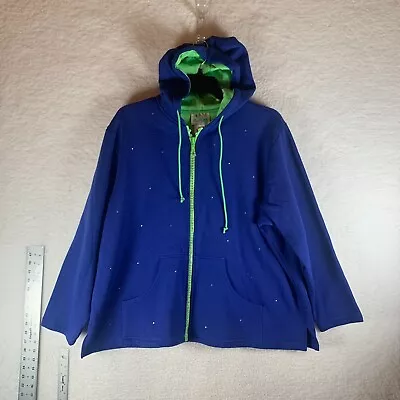 Quacker Factory Women's Full Zip Rhinestones Blue Hooded Jacket Size 3X 8964 • $32