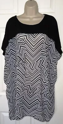 Womens🦋YOURS🦋black Mix Printed Stretch Woven Longline Top Tunic Size 20/22 • £6.99