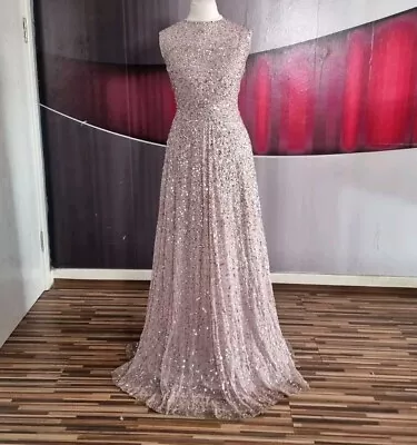 Gorgeous Quiz Pale Pink Sequin Long Evening Dress Size 14 • £26